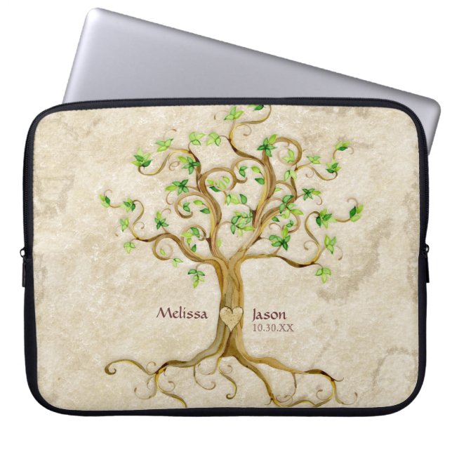 Swirl Tree Roots Antike Personalisierte Namen Herz Laptopschutzhülle (Vorderseite)