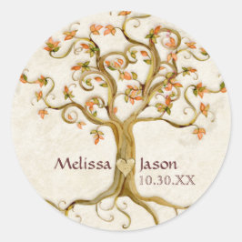 Swirl Tree Roots Antike Personalisierte Namen Herz Runder Aufkleber