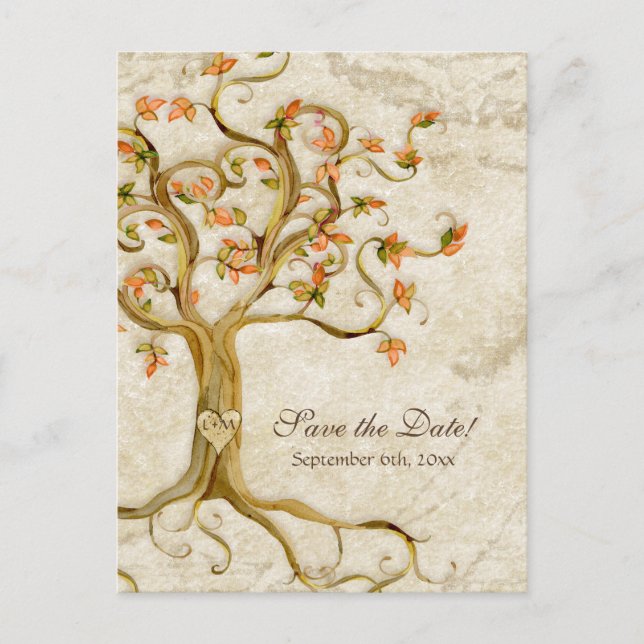 Swirl Tree Roots Antikes Parchment Hochzeit Gerett Ankündigungspostkarte (Vorderseite)