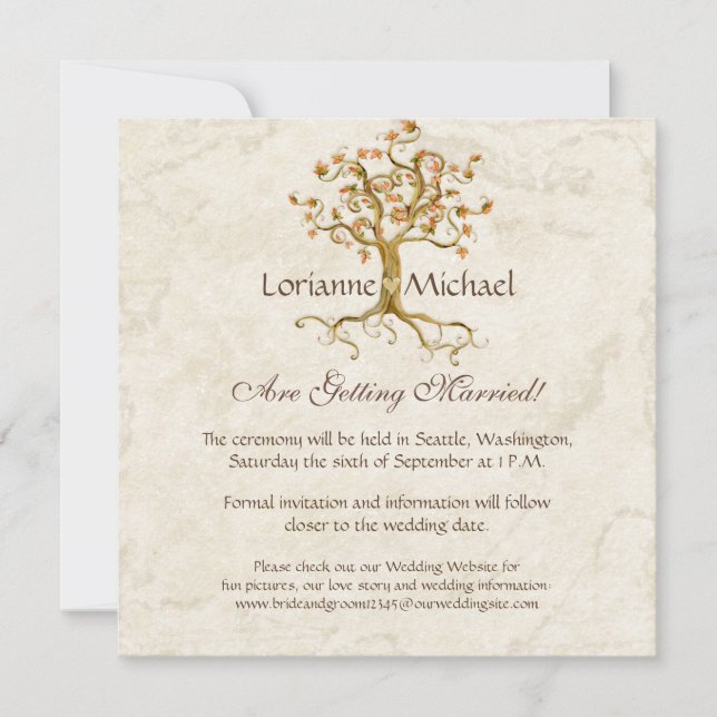 Swirl Tree Roots Antikes Parchment Hochzeit Gerett Einladung (Vorderseite)