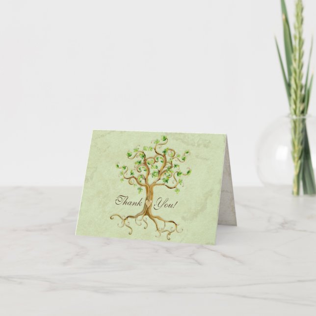 Swirl Tree Roots Antiqued Sage Thank You Note Card Dankeskarte (Vorderseite)