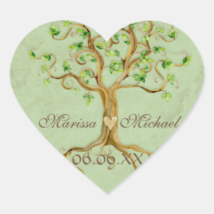 Swirl Tree Roots Antiqued Wedding Matching Siegel Herz-Aufkleber