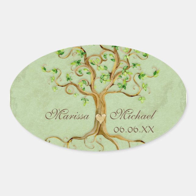 Swirl Tree Roots Antiqued Wedding Matching Siegel Ovaler Aufkleber (Vorderseite)