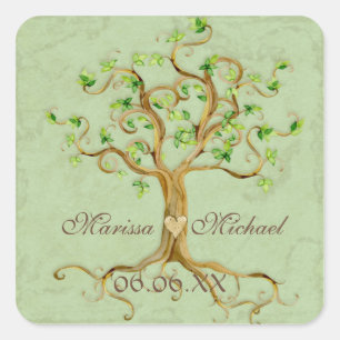 Swirl Tree Roots Antiqued Wedding Matching Siegel Quadratischer Aufkleber