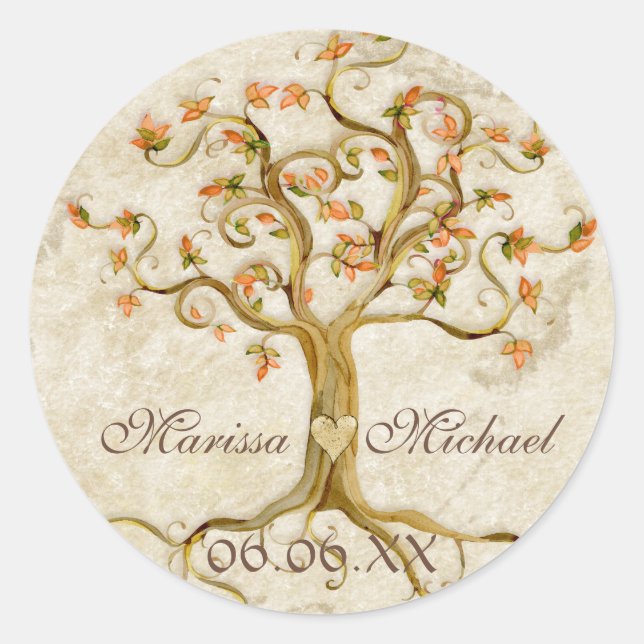Swirl Tree Roots Antiqued Wedding Matching Siegel Runder Aufkleber (Vorderseite)