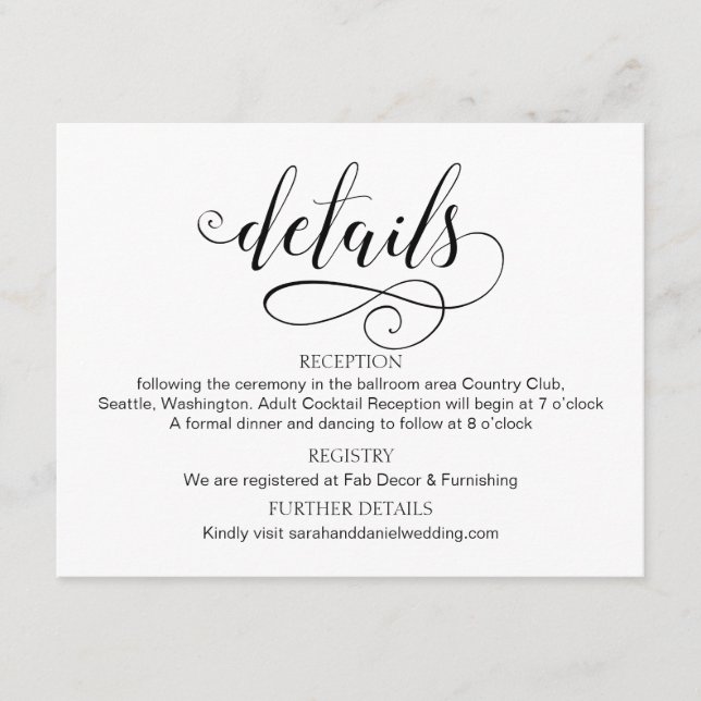 Swirl Typographie Détails du Mariage Carte de boît (Devant)