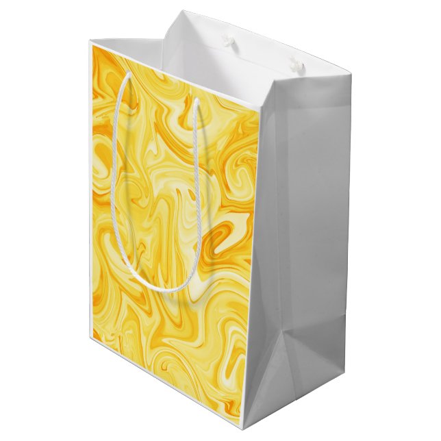 Swirled Paint Art Yellow Colorful Fun Mittlere Geschenktüte (Rückseite Schrägansicht)