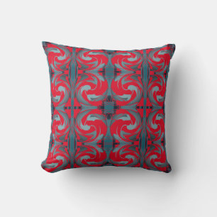 Swirling Bright Red Slate Seafoam Mosaik Scrolls Kissen