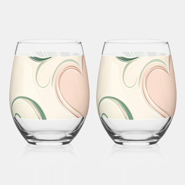 Swirling green lines with pink hearts  weinglas ohne stiel (Vorderseite)