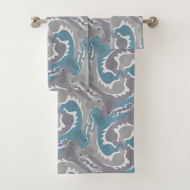 Swirling Hares 3 Blau smaragdgrünen Badezimmer Han Badhandtuch Set (Insitu)