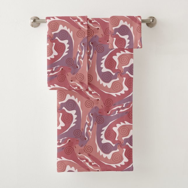 Swirling Hares 8 Rotes Set Handtuch (Insitu)