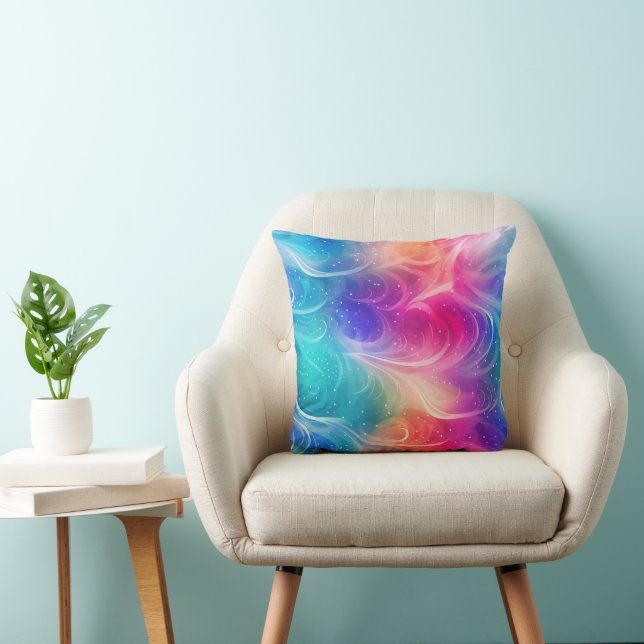 Swirling Rainbow Abstract Throw Pillow Kissen (Stuhl )