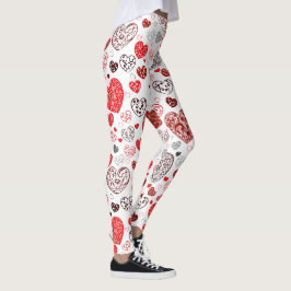 Swirling Red Decorative Heart Pattern Leggings