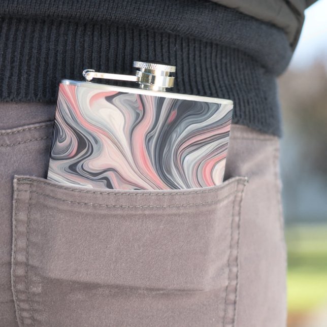 Swirling Shades of Pink, Grey, and White Flachmann (Beispiel)