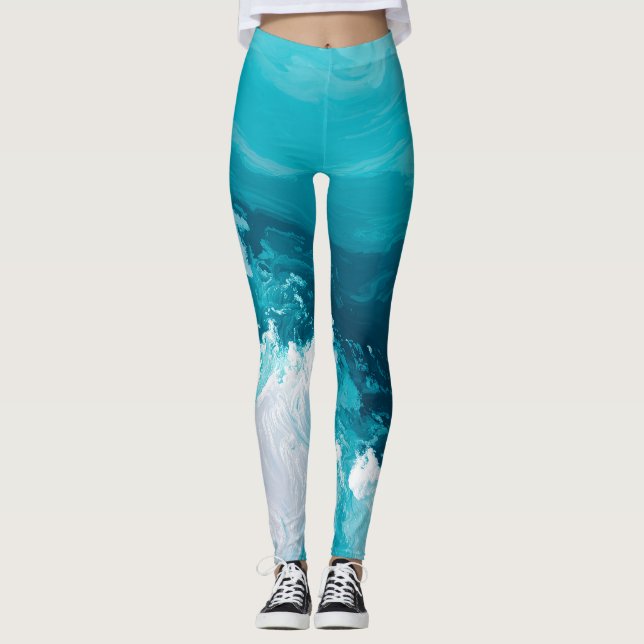 Swirling Turquoise Waves Abstract Ocean Wave Art Leggings (Vorderseite)
