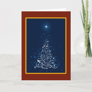 Swirls Christmas Tree in Blue Christmas Card Feiertagskarte