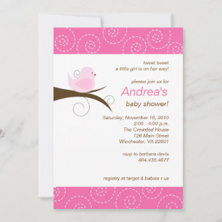 Swirly bird Pink Girl Baby Shower Invitation Einladung