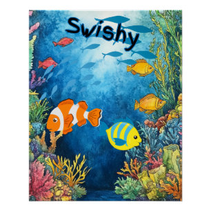 Swishy-Kids Wasserfarbe Lebender Fisch Poster