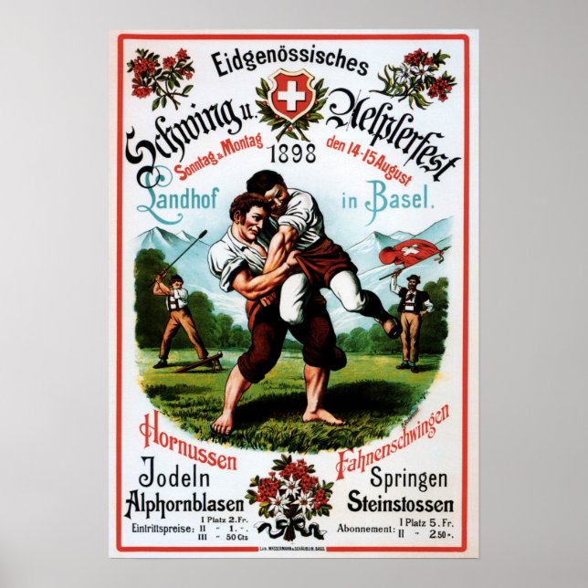 Swiss Basel Alpine Festival Wrestling Old Travel Poster (Vorne)