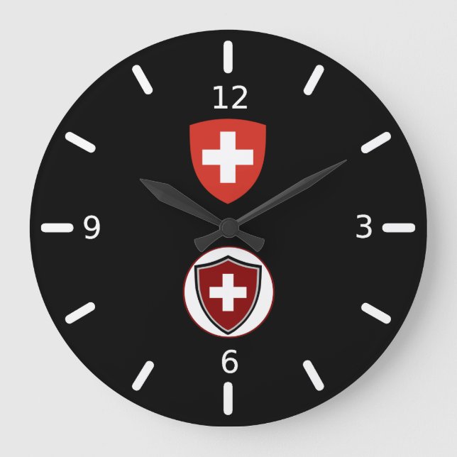 Swiss flag-coat arms large clock große wanduhr (Vorderseite)