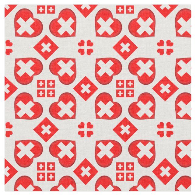 Swiss Flag & Heart, Schweiz Fabric mode Stoff (Nahaufnahme)