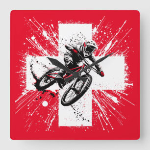 Swiss Mountainbike Downhill - Schweiz Quadratische Wanduhr