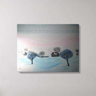 Swiss Opus 3 Winter Scene Village Blizzard Leinwanddruck