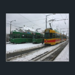 Swiss Trams am BVB Basel Depot, Schweiz Postkarte<br><div class="desc">Swiss Trams am BVB Basel Depot,  Schweiz</div>