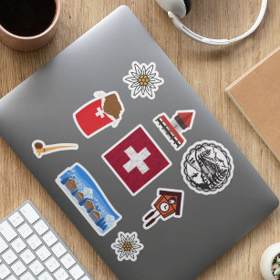Swiss Travel Adventure Icons Collection Aufkleber