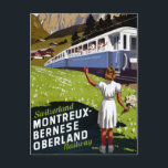 Swiss Vintage Travel Poster - Wiederherstellung Postkarte<br><div class="desc">Das neu gestaltete und digital verbesserte Reiseplakat zeigt ein Mädchen,  das auf dem Zug vorbei an Bergdörfern zu den Fahrgästen winkt. Unvollkommenheiten beseitigt. Farben korrigiert. Bild mit freundlicher Genehmigung der Kongressbibliothek.</div>