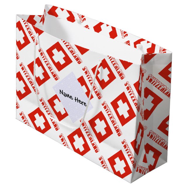Switzerland and Swiss Flag Tiled with Your Name Große Geschenktüte (Vorderseite Schrägansicht)