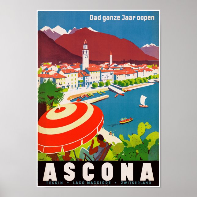 Switzerland Ascona Vintage Travel Poster Restored (Vorne)