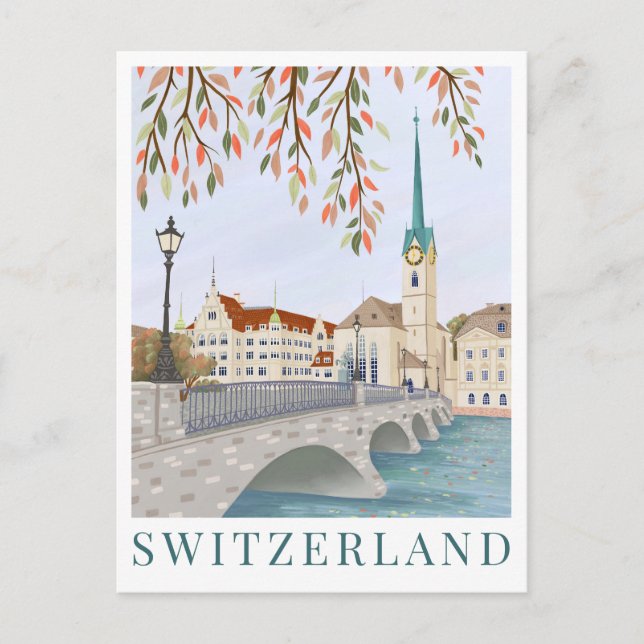 Switzerland Europe Travel Illustration Postkarte (Vorderseite)