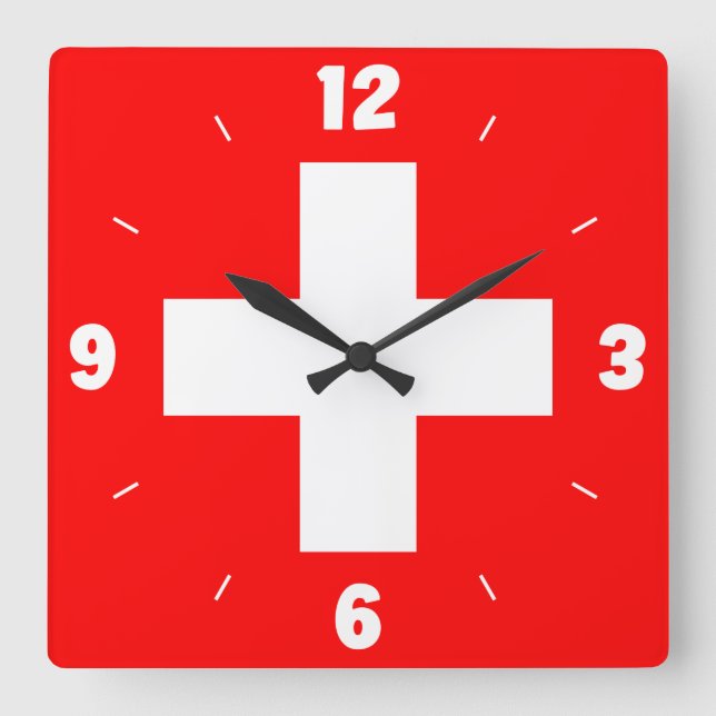 Switzerland Flag Inscription White Cross Numbers Quadratische Wanduhr (Vorderseite)