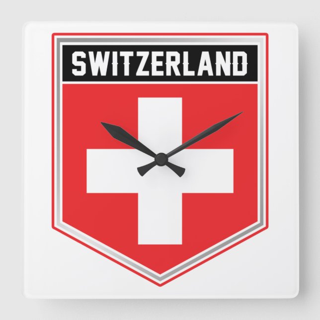 Switzerland Flag Shield Quadratische Wanduhr (Vorderseite)