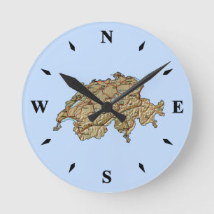 Switzerland Map Clock Runde Wanduhr