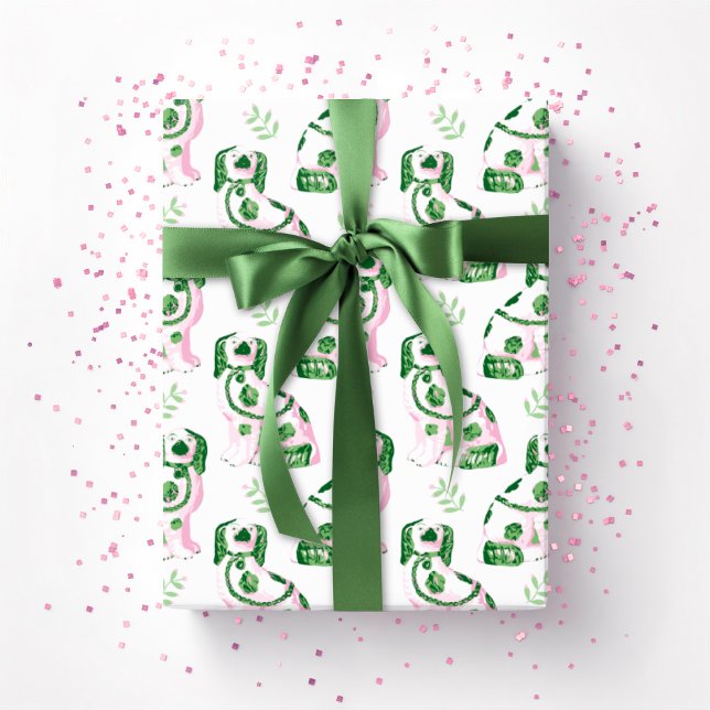 Swoon Staffordshire Dogs Sprig Pink and Green Geschenkpapier (Von Creator hochgeladen)