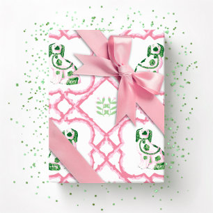 Swoon Staffordshire Hunde Gitterwerk Rosa und Grün Geschenkpapier