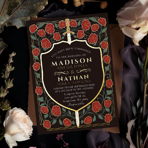 Sword & Shield Mittelalterliche Fantasy-Monogramm- Folieneinladung