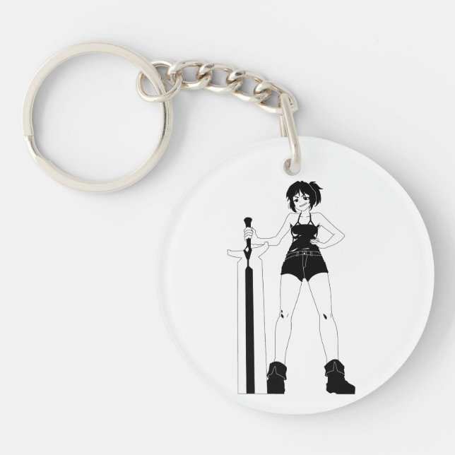 Swordswoman Anime Girl Schlüsselanhänger (Vorderseite)