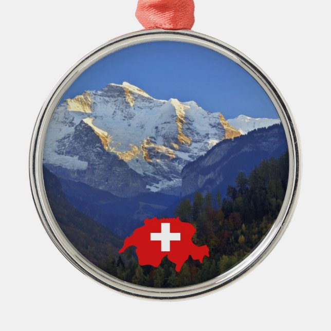 Swtzerland Jungfrau und Flagge Silbernes Ornament (Vorne)