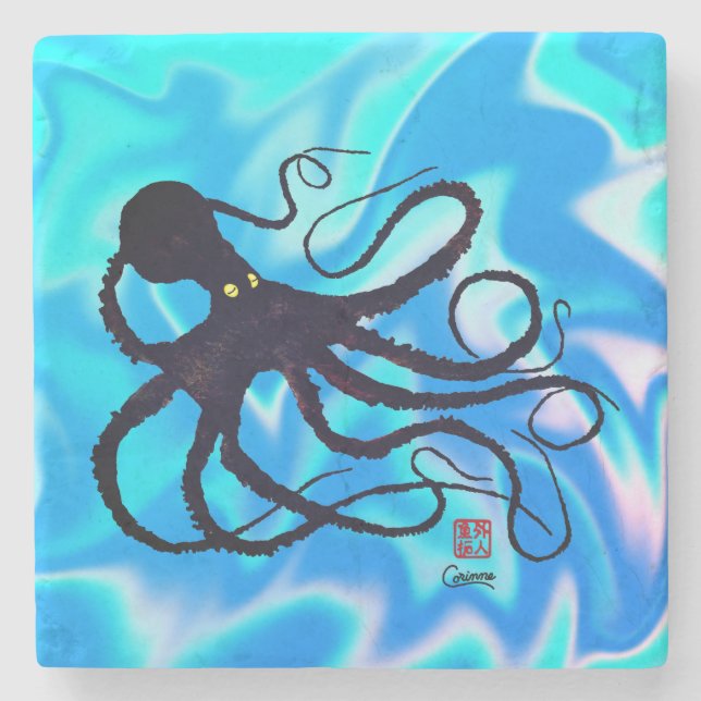 Sybille's Octopus - Marmor-Untersetzer Steinuntersetzer (Vorderseite)