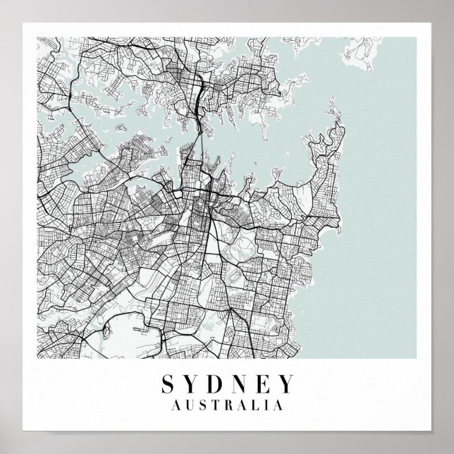 Sydney Australia Blue Water Street Map Poster (Vorne)