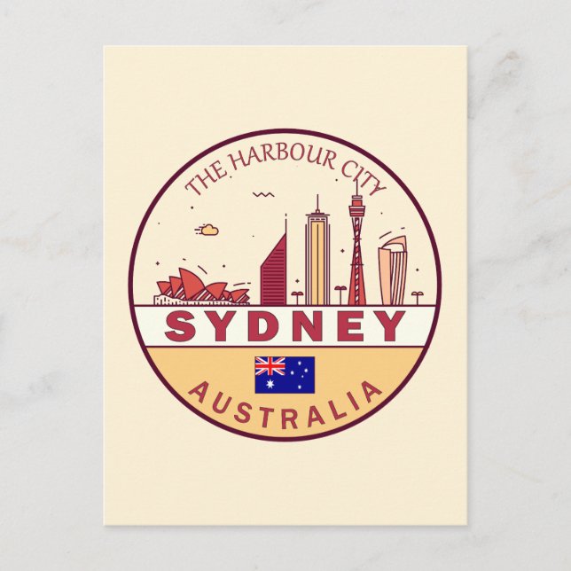 Sydney Australia City Skyline Emblem Postkarte (Vorderseite)