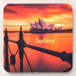 Sydney Australia Opernhaus Orange Sky Getränkeuntersetzer