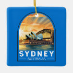 Sydney Australia Reisen Art Vintag Keramikornament<br><div class="desc">Sydney Retro Vektor Reise Design. Sydney,  die Hauptstadt von New South Wales und eine der größten Städte Australiens,  ist bekannt für seine Hafenpromenade Sydney Opera House,  mit einem unverwechselbaren Segeldesign.</div>