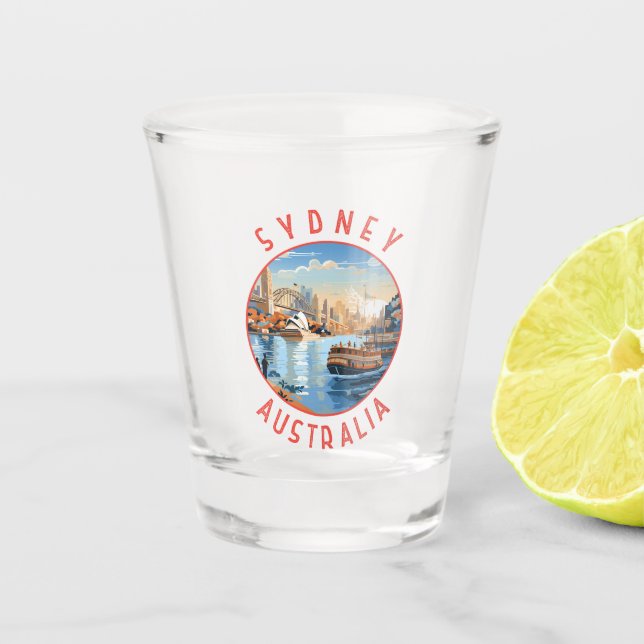 Sydney Australia Retro Distressed Circle Schnapsglas (Vorderseite)