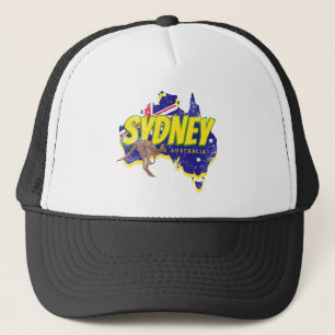 Sydney Australia Retro Kangaroo und Flag Vintag Truckerkappe