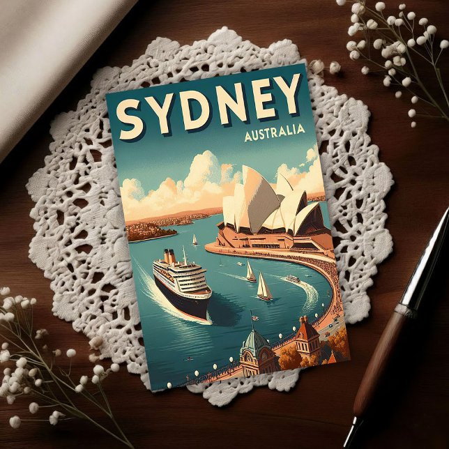 Sydney Australia Retro Travel Postkarte (Von Creator hochgeladen)