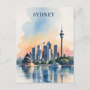 Sydney Australia Skyline Water Color Travel Postkarte